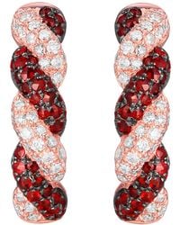 Artisan - Rose 14K Rose Garnet & Diamond Twisted Hoop Earrings - Lyst