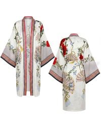 LOVEIST STORE - Assorti Japanese Fan Print Silky Satin Kimono - Lyst