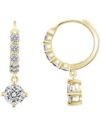 Diamonbliss - Round Cut Dangle Hoop Earrings With Swarovski Three And Half Carats, Plated - Lyst