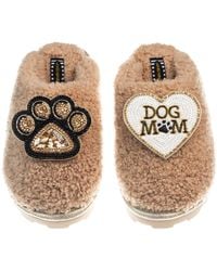 Laines London - Teddy Closed Toe Slippers With Dog Mum Mom & Paw Brooches - Lyst