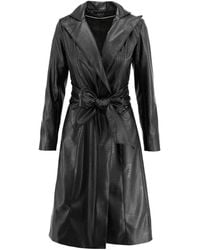 AVENUE No.29 - Eco Leather Midi Lenght Coat With Belt - Lyst