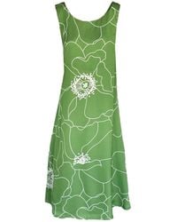 Haris Cotton - Satin Sleeveless Dress With Deep Back Peonies - Lyst