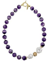 Farra - Amethyst With Baroque Pearls Statement Necklace - Lyst
