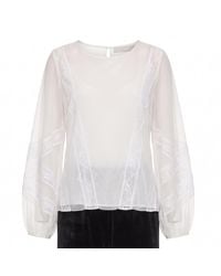 concept A trois - Blouse With Tulle Sleeves And Tone-On-Tone Lace - Lyst