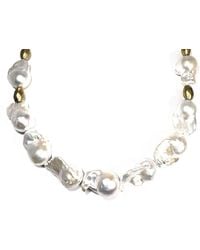 Rachel Nathan - Neutrals Baroque Pearl & Brass Barrel Necklace - Lyst