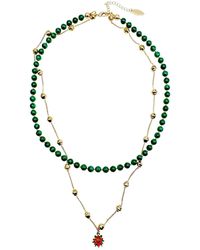 Farra - Christmas Malachite With Chain Chain Double Layers Necklace - Lyst