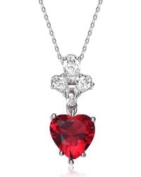 Genevive Jewelry - Sterling Plated With Cubic Zirconia Heart Pendant Necklace - Lyst