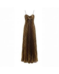 Mac Duggal - Sleeveless Metallic Pleated Gown With Flower Accent - Lyst