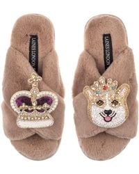Laines London - Classic Laines Slippers With Artisan Sandy The Corgi & Royal Crown Brooches - Lyst