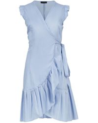 Conquista - Sky Sleeveless Ruffled Wrap Dress - Lyst
