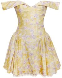 Miss Circle New York - Oana Floral Print Linen Collared Off Shoulder Mini Dress - Lyst