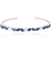 Artisan - 18k White Gold Pear Shape Blue Sapphire & Diamond Cuff Bracelet Bangle Jewelry - Lyst