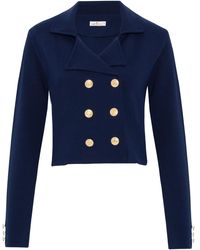 Peraluna - Kathy Crop Blazer Knit Jacket In Navy - Lyst