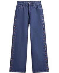 Nocturne - Eyelet Detail Wide-Leg Denim Pants - Lyst
