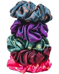 Silk and Bears - Set Of Five Large Mulberry Jacquard Silk Scrunchies – Handmade - Lyst