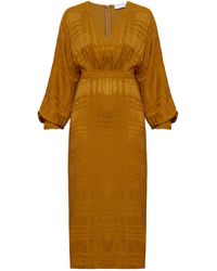 UNDRESS - Beca Honey Orange Cupro Midi Dress With Voluminous Sleeves - Lyst