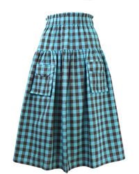 Zenzee - Brown & Turquoise Gingham Linen Cargo Skirt - Lyst
