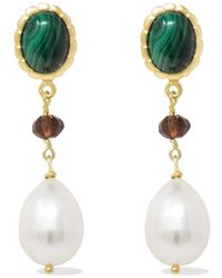 Vintouch Italy - Malachite, Garnet & Pearl Drop Earrings - Lyst