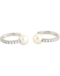 Artisan - 14k Solid Gold & Natural Pave Diamond With Pearl huggies Earrings - Lyst