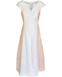 Haris Cotton - Two Colored Linen Maxi Dress With Cup Sleeves And Front Pleat - Lyst