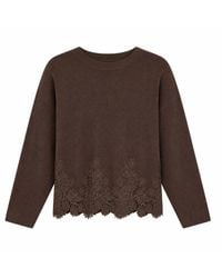 Yumi' - Viscose Relaxed Jumper With Lace Trim - Lyst