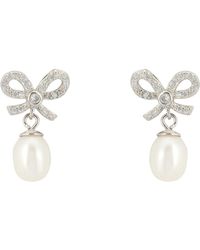 LÁTELITA London - Petite Bow Pearl Drop Earrings Silver - Lyst