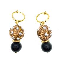 Farra - Round Rhinestones Bordered Pearls With Obsidian Clip On Earrings - Lyst