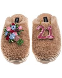 Laines London - Teddy Closed Toe Slippers With 21St Birthday & Flowers Brooches - Lyst