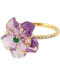 Artisan - Yellow Gold Flower Shape Ring Emerald Diamond Mix Stone Jewelry - Lyst
