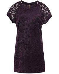 Conquista - A Line Punto Di Roma Burgundy Dress With Lace Detail - Lyst