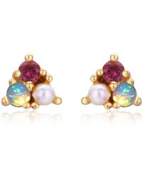 Azura Jewelry New York - Opal Tourmaline Pearl Trio Stud Earrings - Lyst