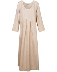 Haris Cotton - Neutrals Solid Fold Pleated Detail Linen Dress With Tab Sleeve - Lyst