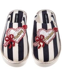 Laines London - Flatform Stripe Closed Toe Slippers With Fucking Fabulous Heart Brooches - Lyst
