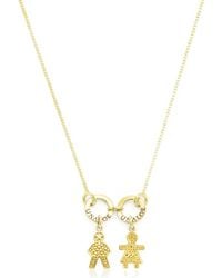 Unaloe - Vermeil Mum Necklace With Two Baby Charms – Boy And Girl Pavé Silhouette, Personalised Family Keepsake Jewellery - Lyst