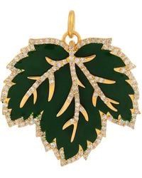 Artisan - Diamond Leaf Pendant With Enamel - Lyst