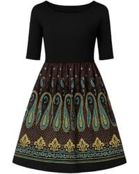 Conquista - Elegant Midi Dress With Paisley Print Skirt - Lyst