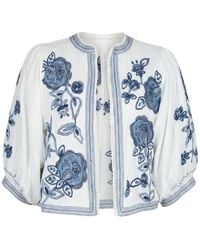 Modenaire - Floral Embroidered Cropped Jacket With Clean Front - Lyst