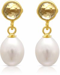 Pearls of the Orient Online - Clara Lemon Topaz & Cultured Freshwater Pearl Drop Earrings - Lyst