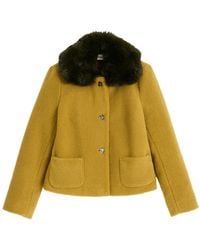 Louche - Apple Borg Faux Fur Collar Cropped Jacket – Mustard - Lyst