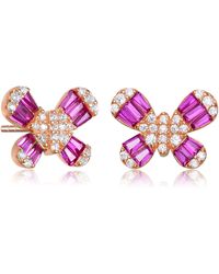 Genevive Jewelry - Sterling Silver With Rose Gold Plated Nbaguette & Round Cubic Zirconia Butterfly Stud Earrings - Lyst