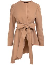 IZABELA MANDOIU - Neutrals Jacket With Asymmetrical Lines And With Belt - Lyst