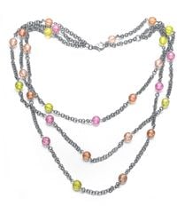 Genevive Jewelry - Cubic Zirconia Sterling Plated Three Row Multi Color Ball Necklace - Lyst