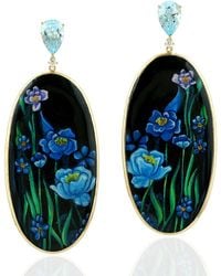 Artisan - Topaz, Diamond & Hand-Painted Enamel Bakelite Drop Earrings - Lyst