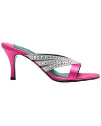 Florrie London - Roro 75Mm Crystal And Satin Mule Azalea - Lyst