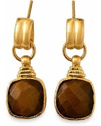 By Ozge - Golden Focus Natural Tiger's Eye Plated Drop Earrings - Lyst
