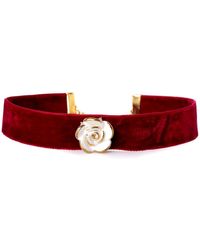 POPORCELAIN - Golden White Cloud Rose Red Velvet Choker - Lyst