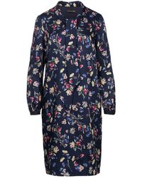 Conquista - Floral Print Long Sleeve Dress With Tie Collar - Lyst