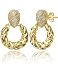 Genevive Jewelry - Rachel Glauber Plated With Cubic Zirconia Pave Twisted Rope Drop Hoop Door Knocker Earrings - Lyst