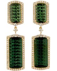 Artisan - Beautiful Green Tourmaline Pave Diamond Designer Dangle Earrings In 18k Yellow Gold - Lyst