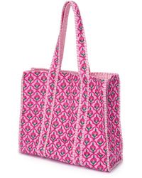 At Last - Cotton Tote Bag In Pink & Green Moroccan - Lyst